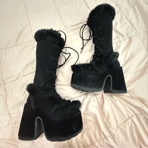 Black Platform Fur Boots